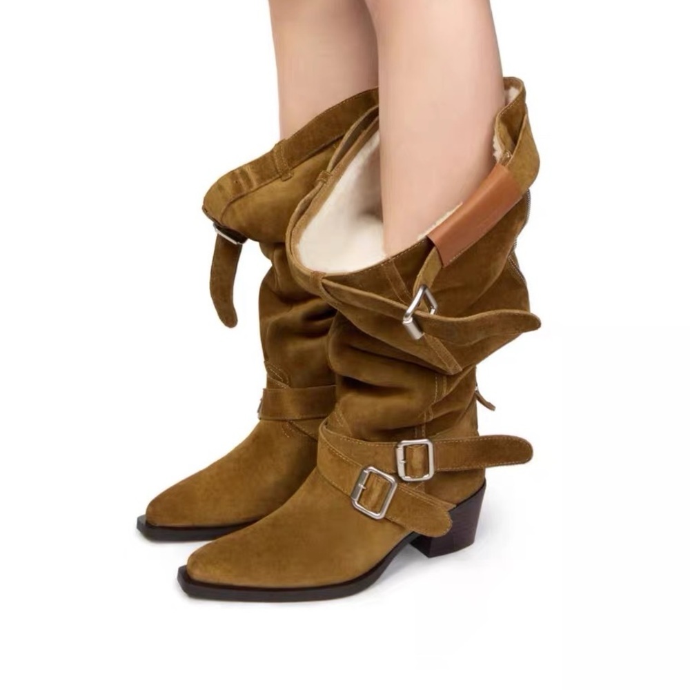 Brown Suede Knee-High Boots